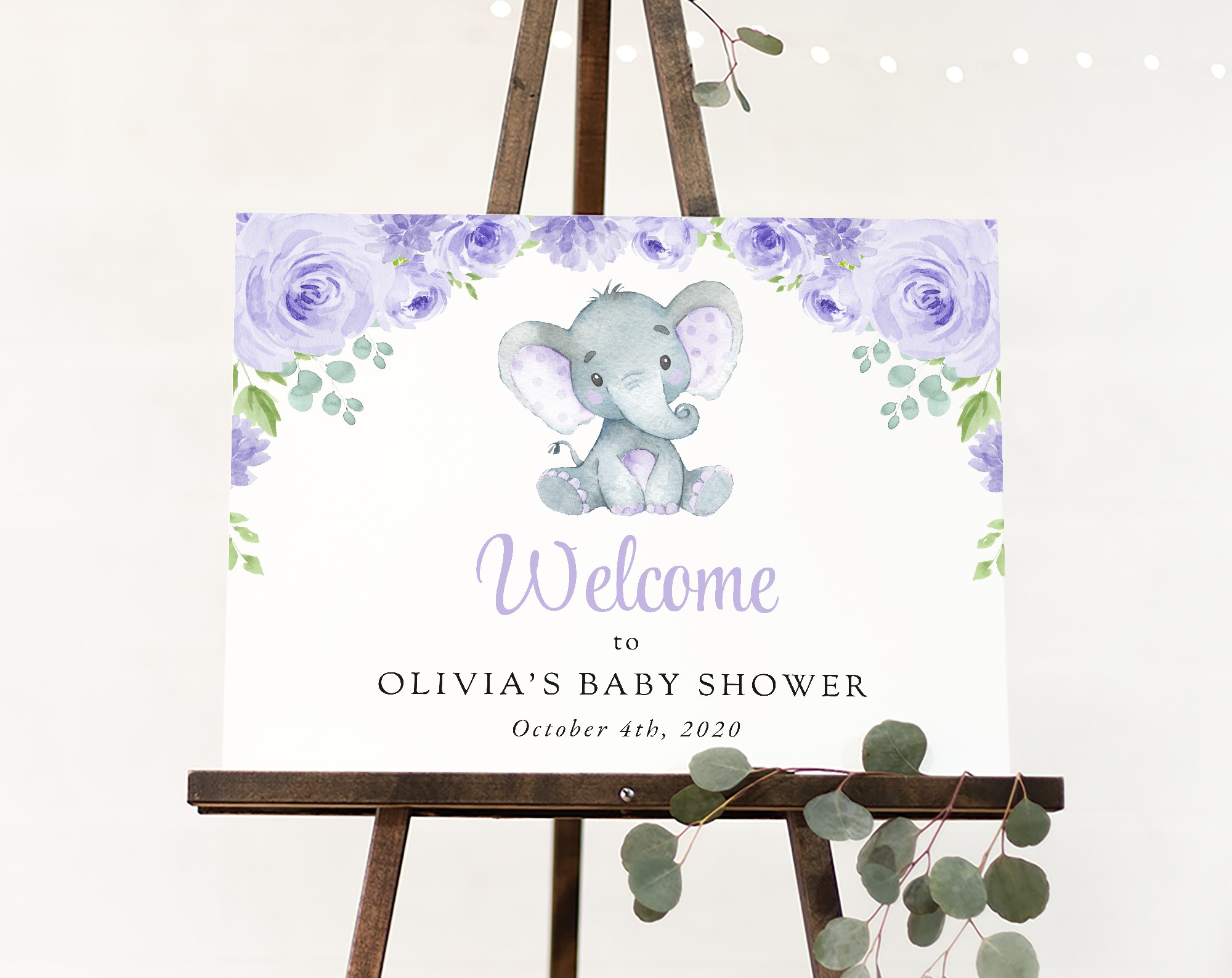 Cute Elephant Welcome Sign, Baby Shower Sign, Girl Baby Shower, Printable File, Edit Yourself, SH18