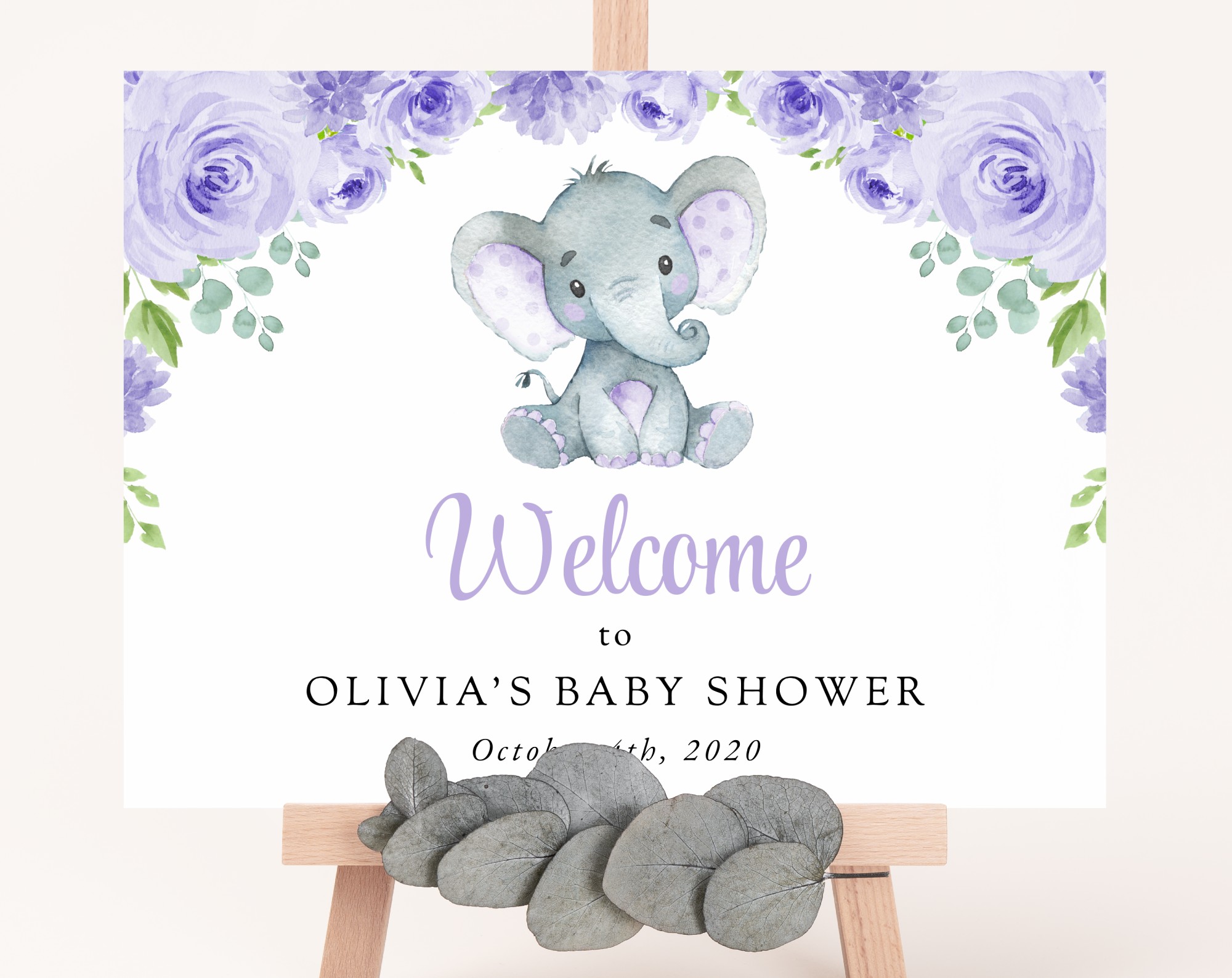 Cute Elephant Welcome Sign, Baby Shower Sign, Girl Baby Shower, Printable File, Edit Yourself, SH18