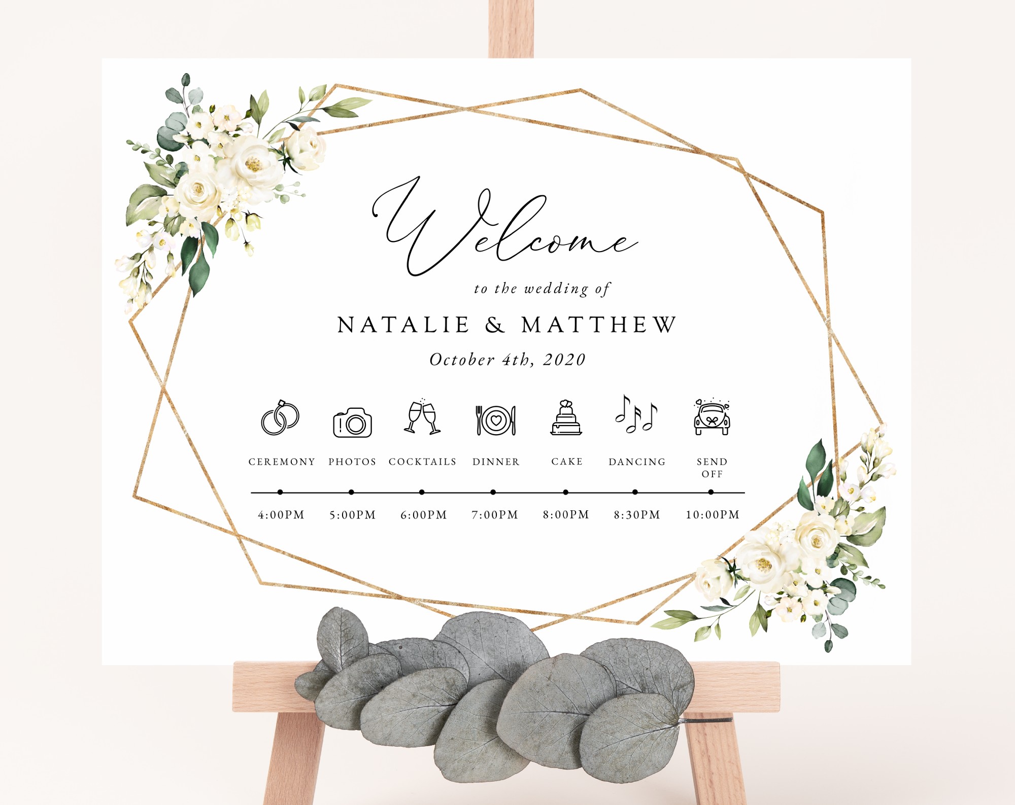 White Flowers Order of Events Sign, Welcome Sign, Printable File, Edit Yourself, SH33 White Flowers Order of Events Sign, Welcome Sign, Printable File, Edit Yourself, SH33