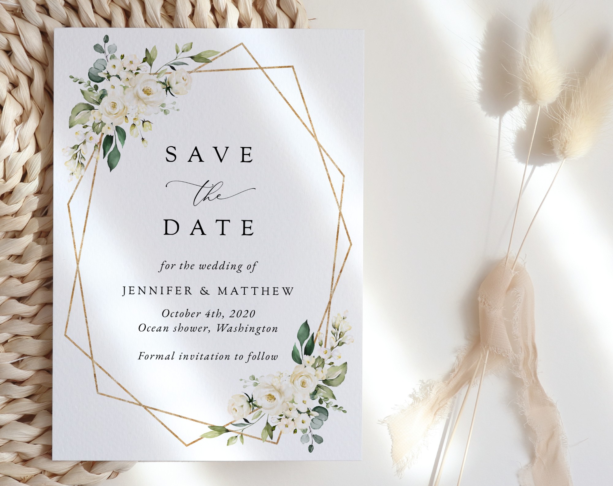 White Flowers Save the Date, Wedding Stationery, Printable File, Edit Yourself, SH33 White Flowers Save the Date, Wedding Stationery, Printable File, Edit Yourself, SH33
