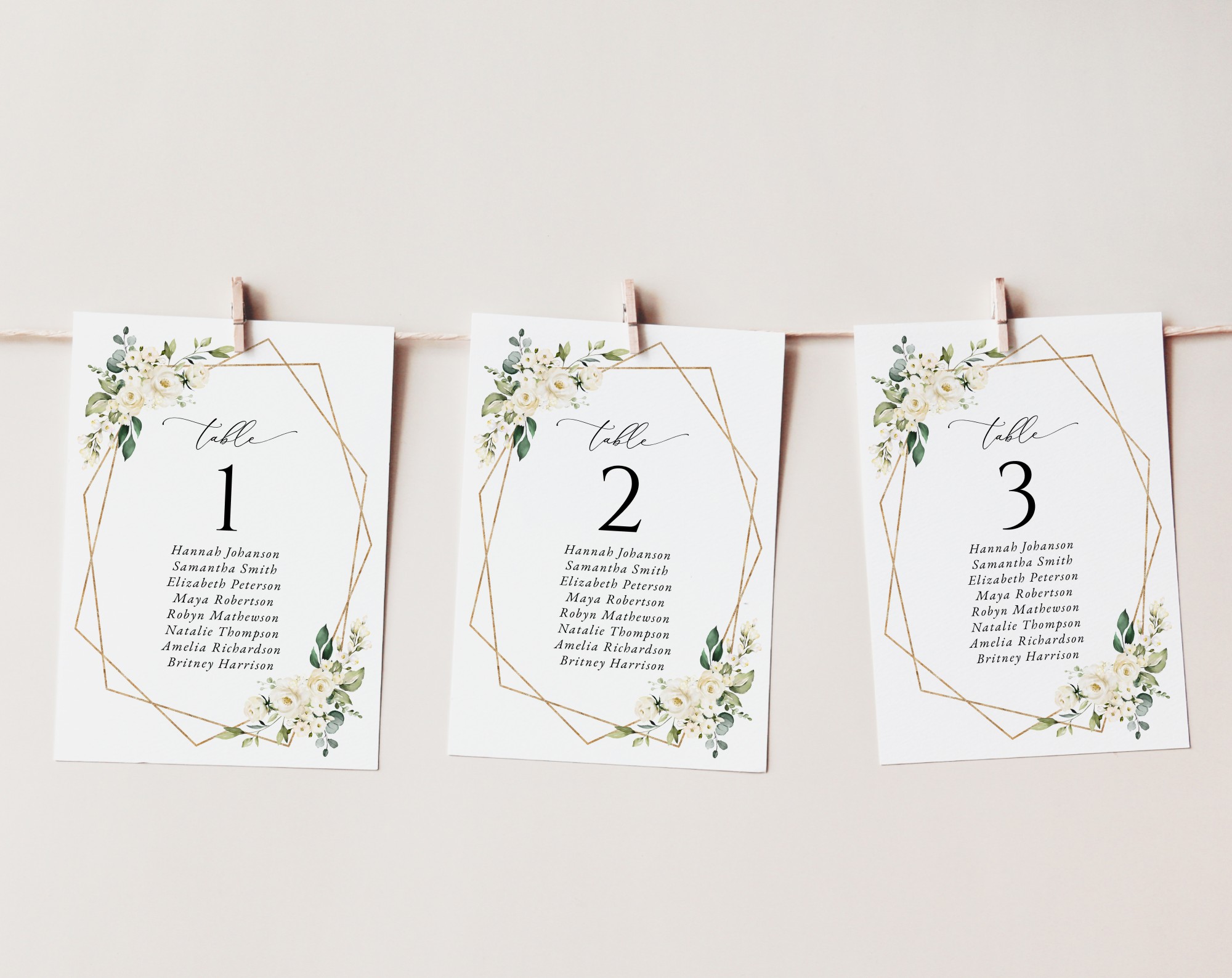 White Flowers Seating Cards, Wedding Stationery, Printable File, Edit Yourself, SH33