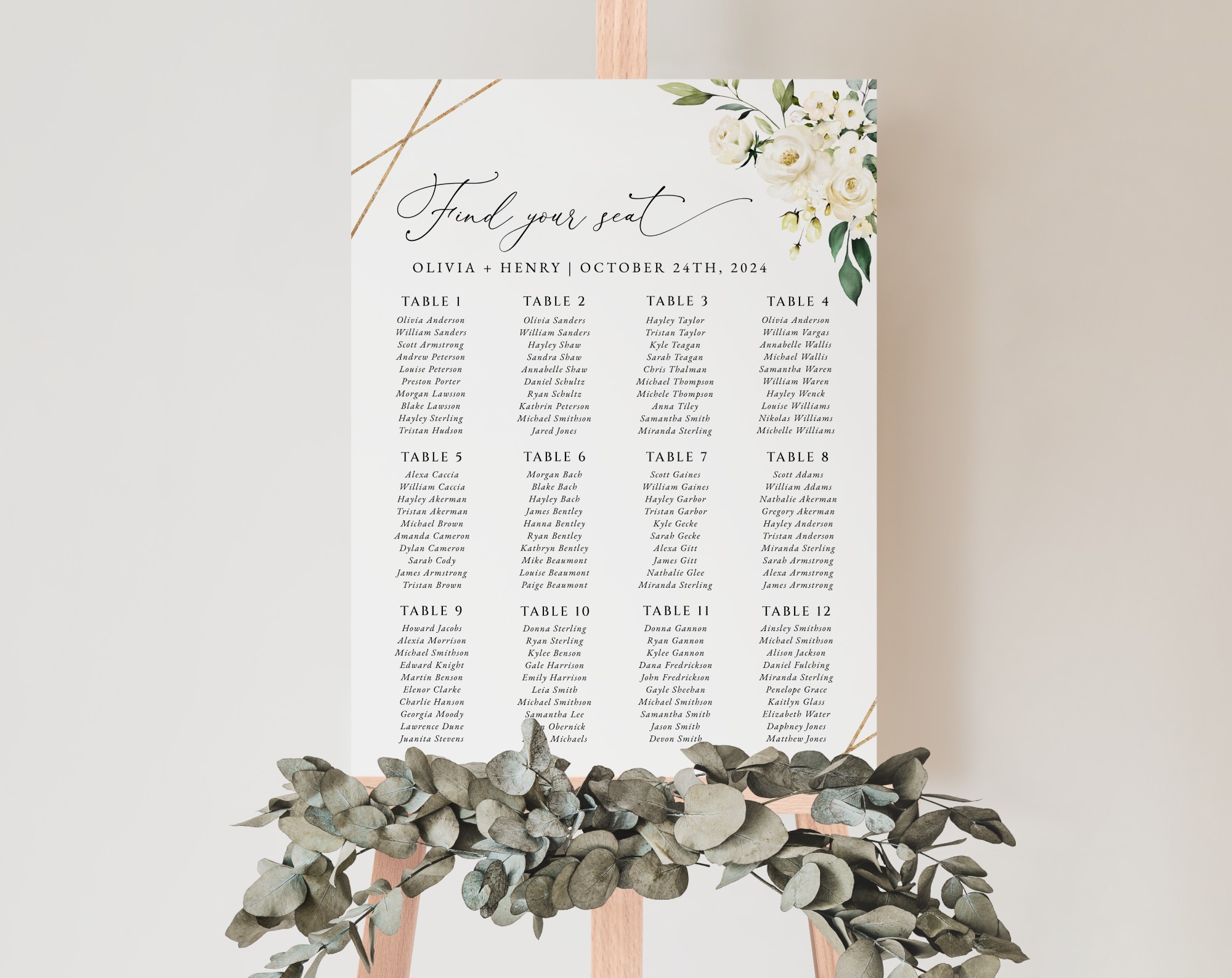 White Flowers Seating Chart, Wedding Sign, Printable File, Edit Yourself, SH33 White Flowers Seating Chart, Wedding Sign, Printable File, Edit Yourself, SH33