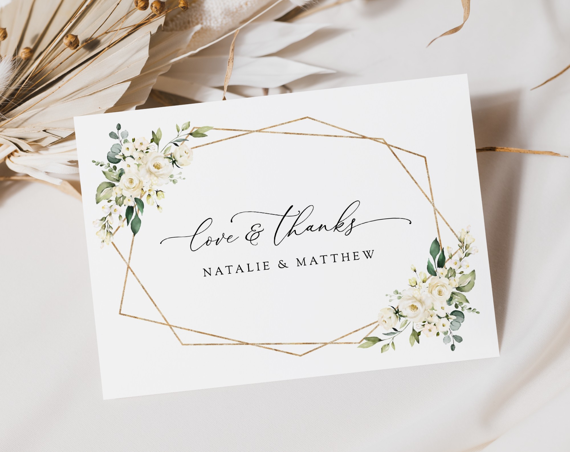 White Flowers Thank You Card, Wedding Stationery, Printable File, Edit Yourself, SH33 White Flowers Thank You Card, Wedding Stationery, Printable File, Edit Yourself, SH33