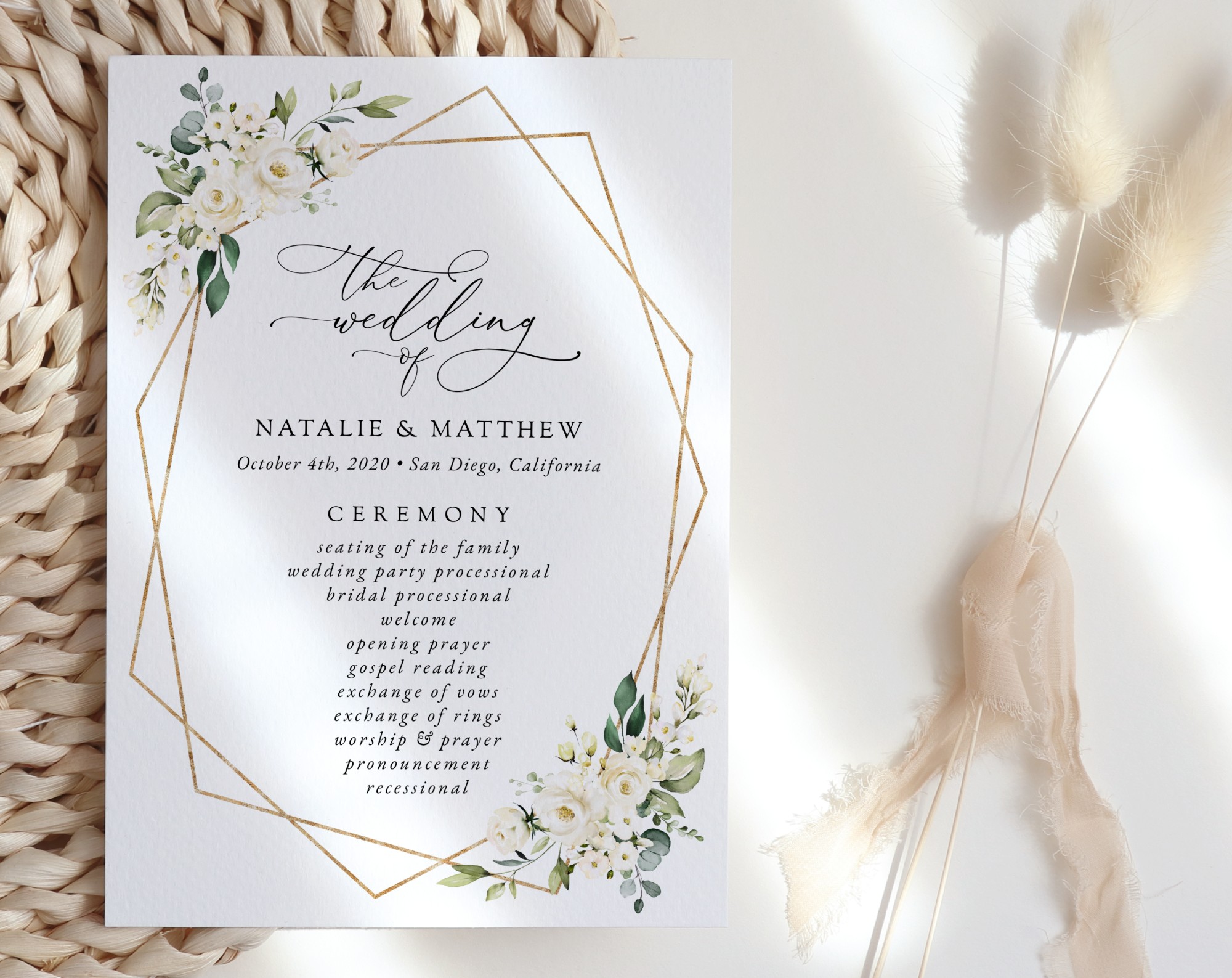 White Flowers Wedding Program, Wedding Stationery, Printable File, Edit Yourself, SH33 White Flowers Wedding Program, Wedding Stationery, Printable File, Edit Yourself, SH33