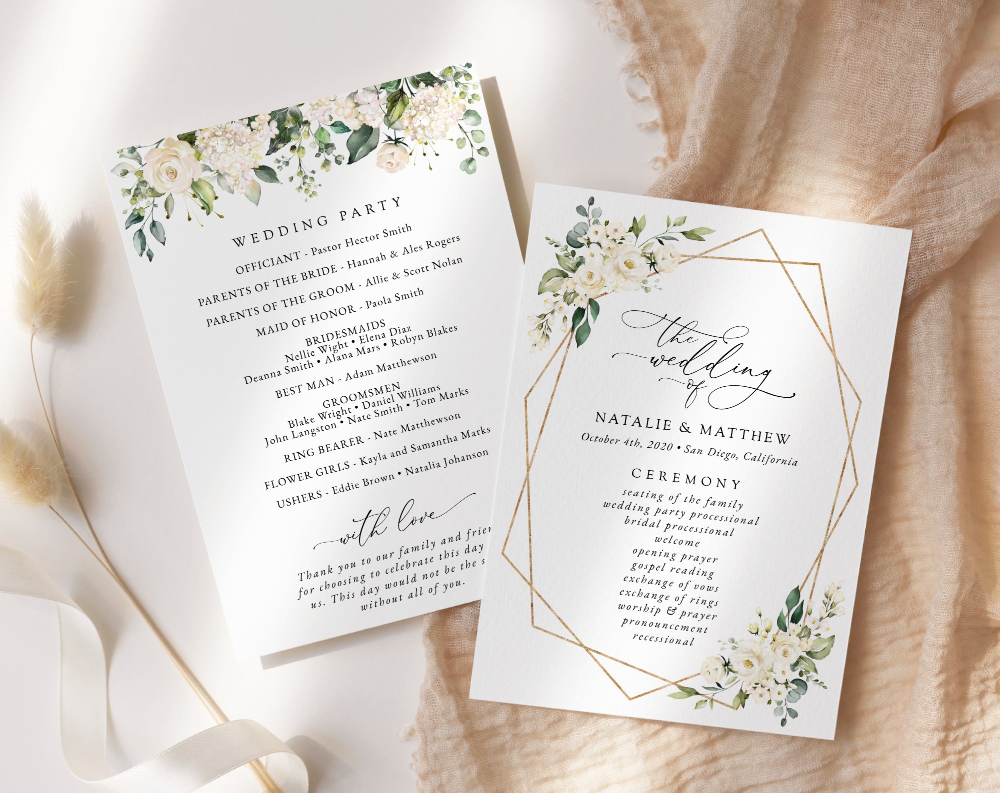 White Flowers Wedding Program, Wedding Stationery, Printable File, Edit Yourself, SH33 White Flowers Wedding Program, Wedding Stationery, Printable File, Edit Yourself, SH33