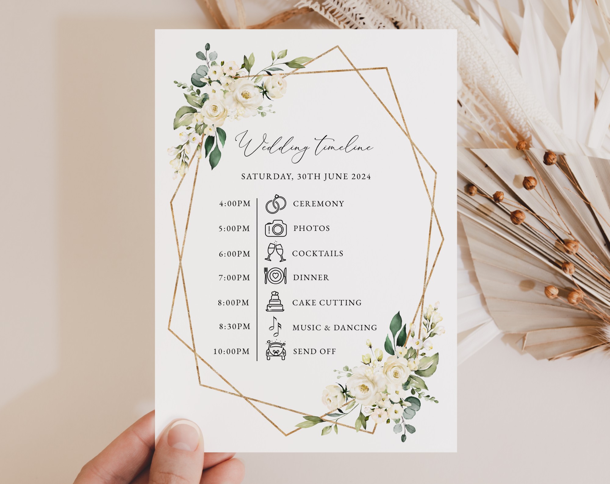 White Flowers Wedding Timeline, Wedding Stationery, Printable File, Edit Yourself, SH33 White Flowers Wedding Timeline, Wedding Stationery, Printable File, Edit Yourself, SH33