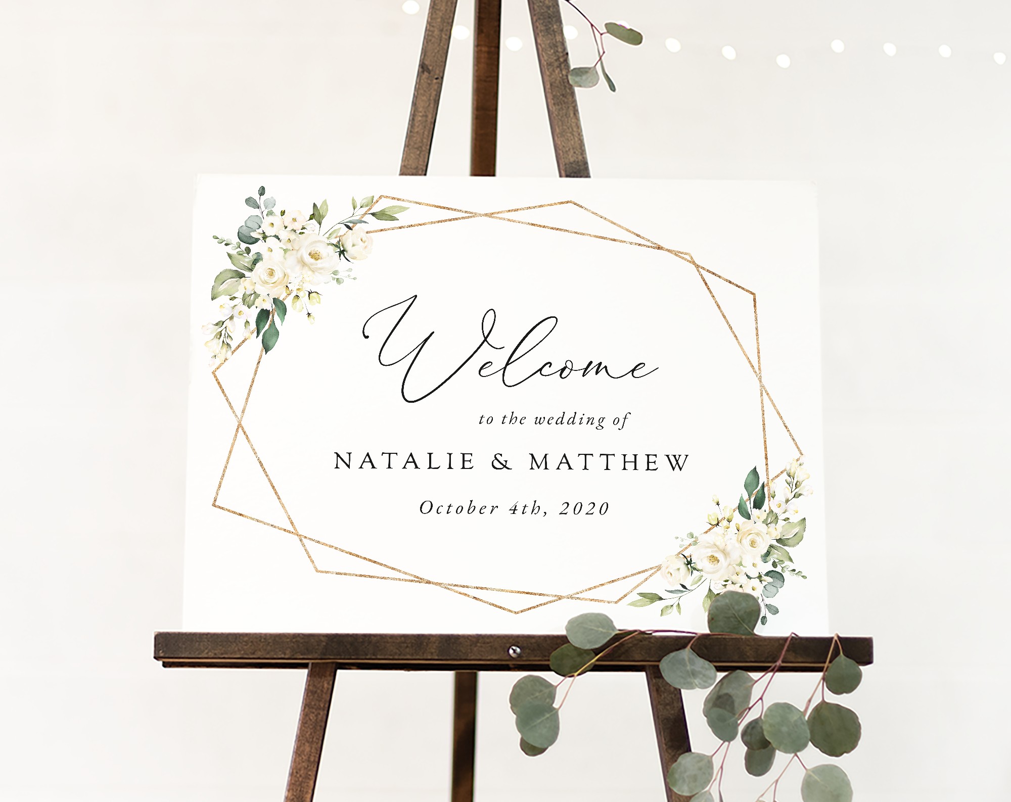 White Flowers Welcome Sign, Wedding Sign, Printable File, Edit Yourself, SH33