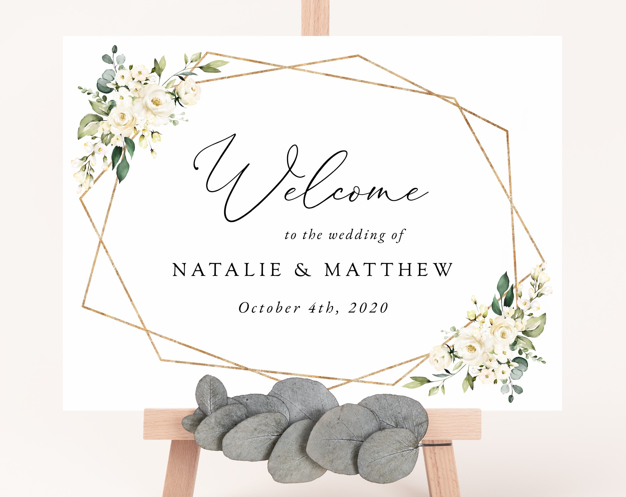 White Flowers Welcome Sign, Wedding Sign, Printable File, Edit Yourself, SH33