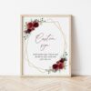Burgundy Red Flowers Custom Sign, Wedding Sign, Printable File, Edit Yourself, SH34