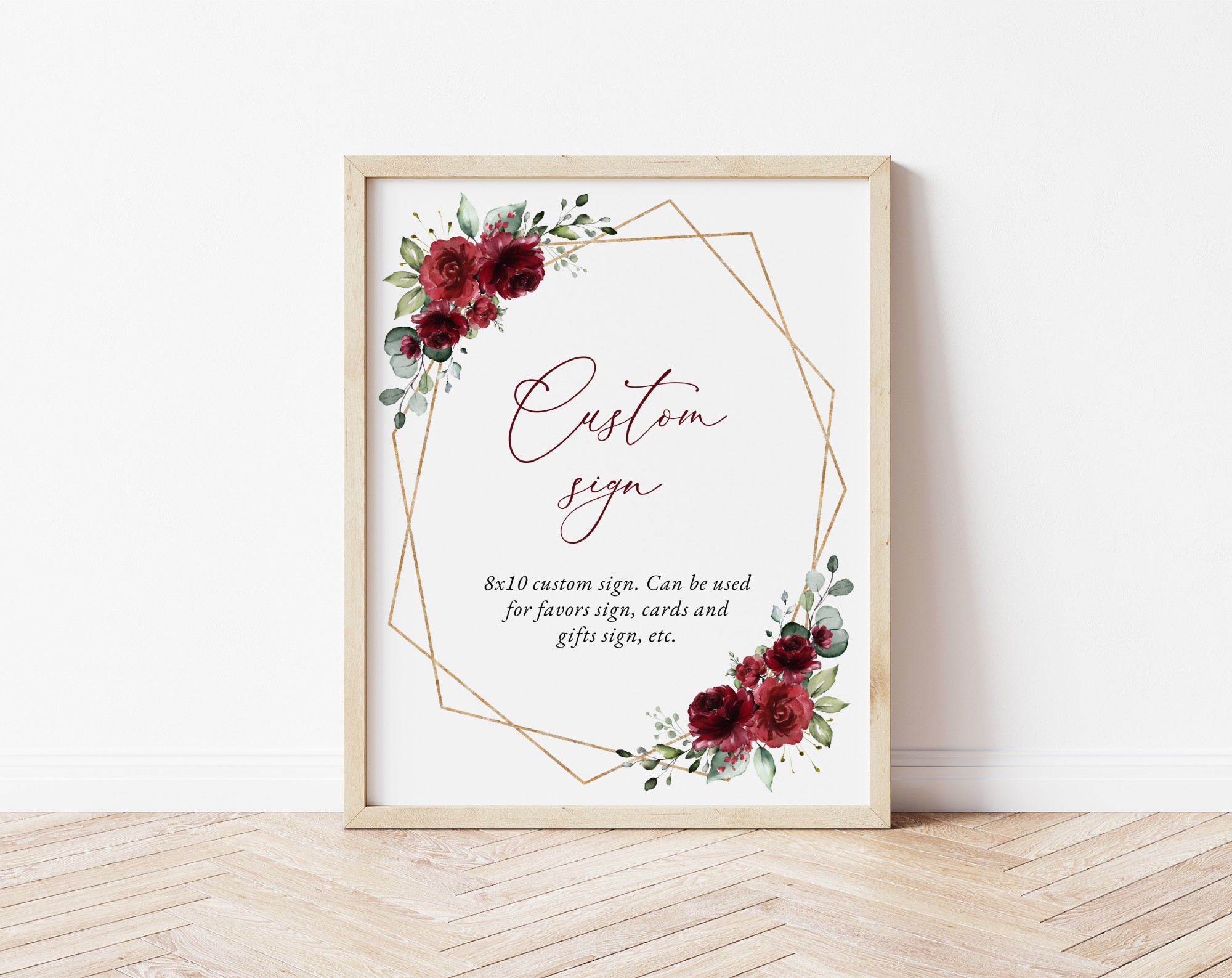 Burgundy Red Flowers Custom Sign, Wedding Sign, Printable File, Edit Yourself, SH34