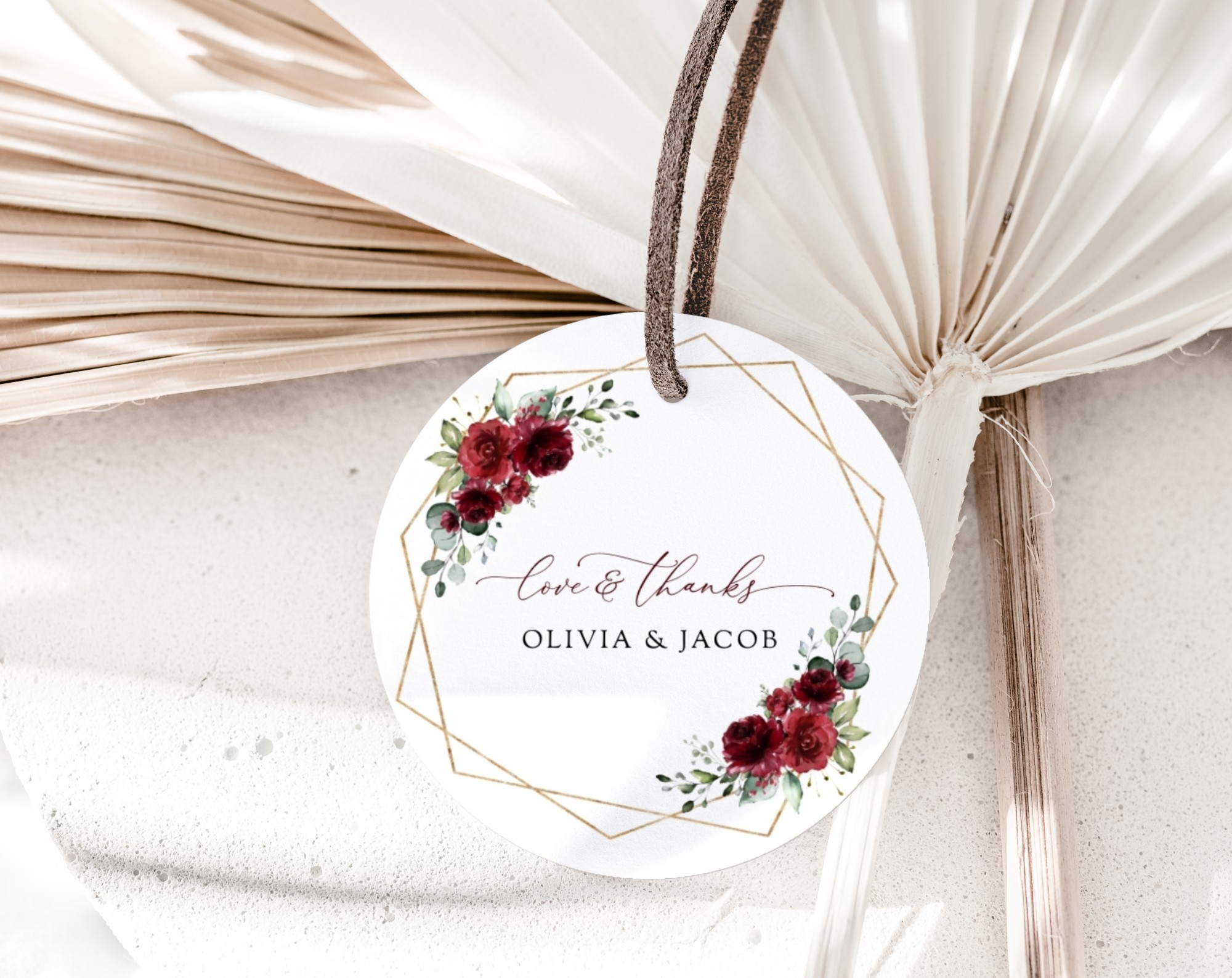 Burgundy Red Flowers Favor Tags, Gift Tags, Party Tags, Wedding, Printable File, Edit Yourself, SH34