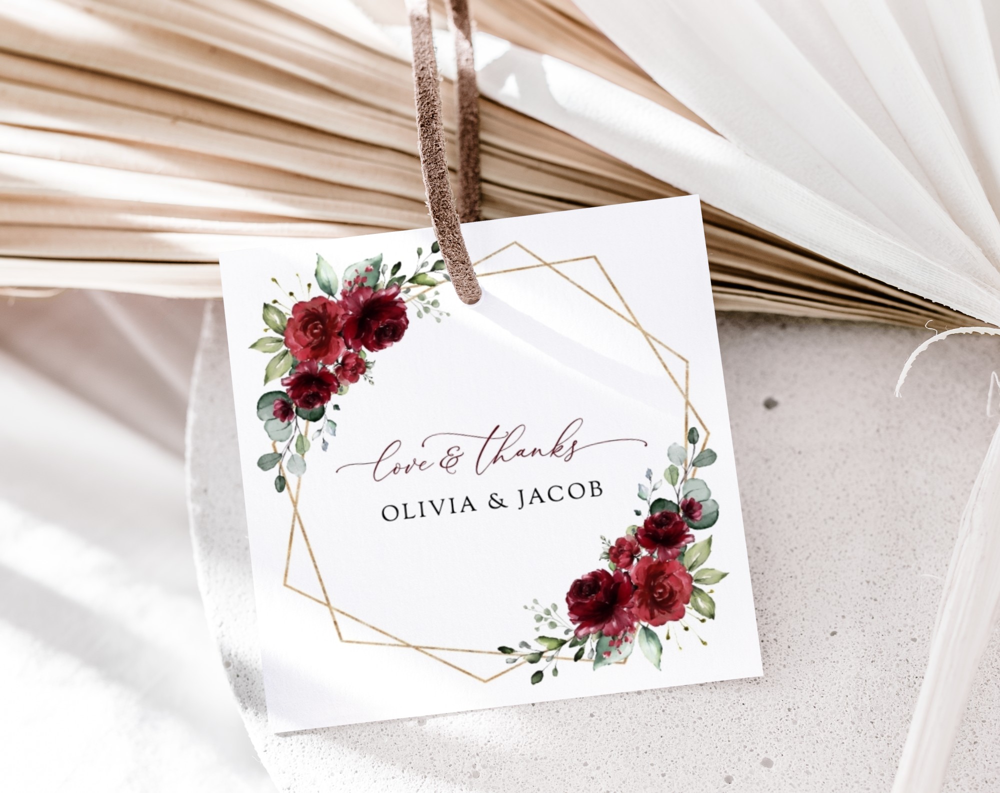 Burgundy Red Flowers Favor Tags, Gift Tags, Party Tags, Wedding, Printable File, Edit Yourself, SH34