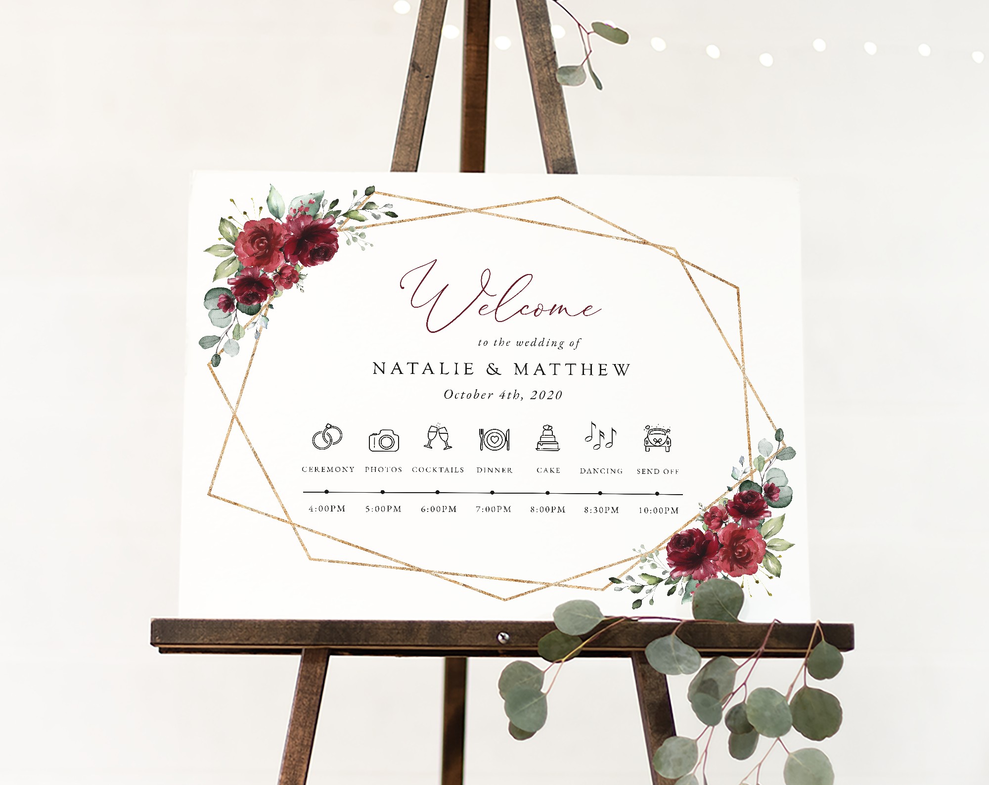 Burgundy Red Flowers Order of Events Sign, Welcome Sign, Printable File, Edit Yourself, SH34 Burgundy Red Flowers Order of Events Sign, Welcome Sign, Printable File, Edit Yourself, SH34