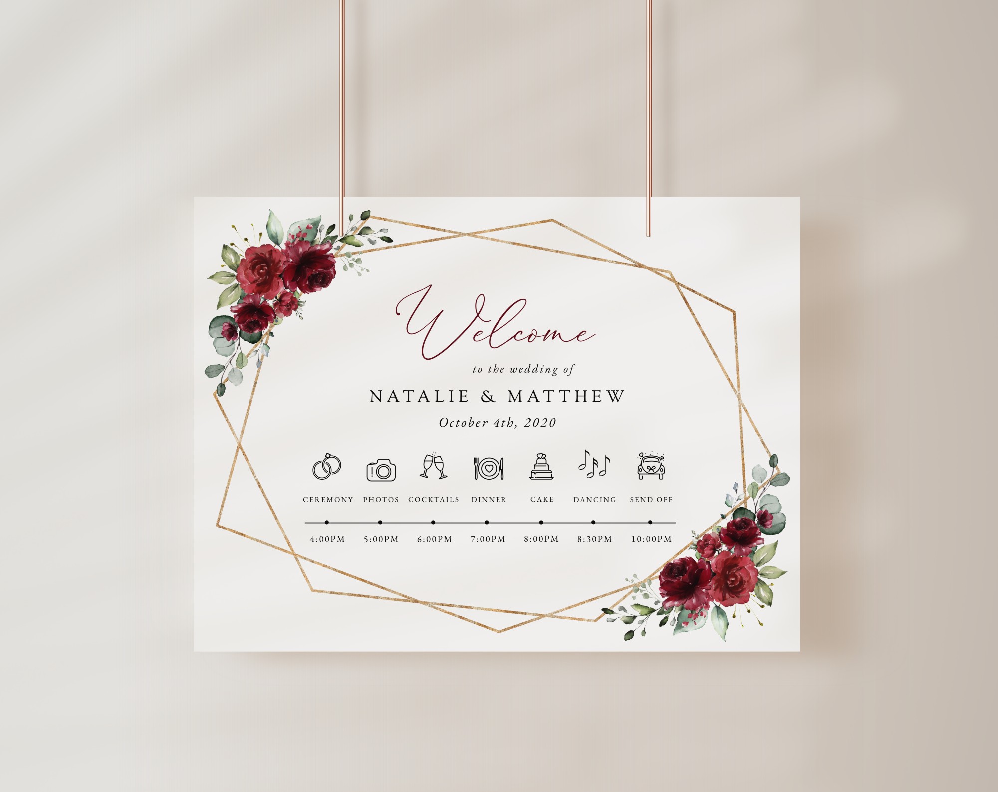 Burgundy Red Flowers Order of Events Sign, Welcome Sign, Printable File, Edit Yourself, SH34 Burgundy Red Flowers Order of Events Sign, Welcome Sign, Printable File, Edit Yourself, SH34