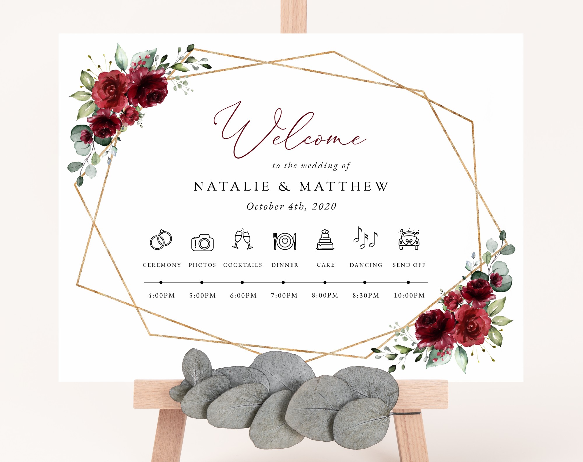Burgundy Red Flowers Order of Events Sign, Welcome Sign, Printable File, Edit Yourself, SH34 Burgundy Red Flowers Order of Events Sign, Welcome Sign, Printable File, Edit Yourself, SH34
