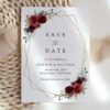 Burgundy Red Flowers Save the Date, Wedding Stationery, Printable File, Edit Yourself, SH34 Burgundy Red Flowers Save the Date, Wedding Stationery, Printable File, Edit Yourself, SH34