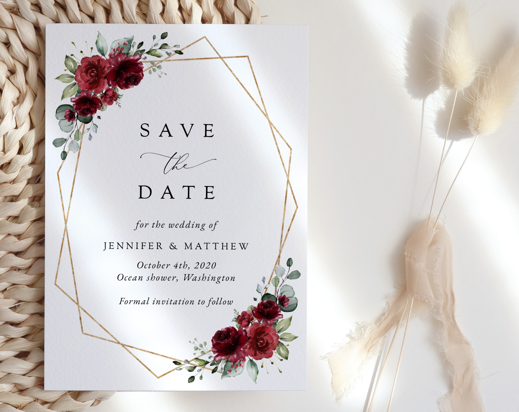Burgundy Red Flowers Save the Date, Wedding Stationery, Printable File, Edit Yourself, SH34 Burgundy Red Flowers Save the Date, Wedding Stationery, Printable File, Edit Yourself, SH34