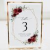 Burgundy Red Flowers Table Number Sign, Wedding Sign, Printable File, Edit Yourself, SH34 Burgundy Red Flowers Table Number Sign, Wedding Sign, Printable File, Edit Yourself, SH34