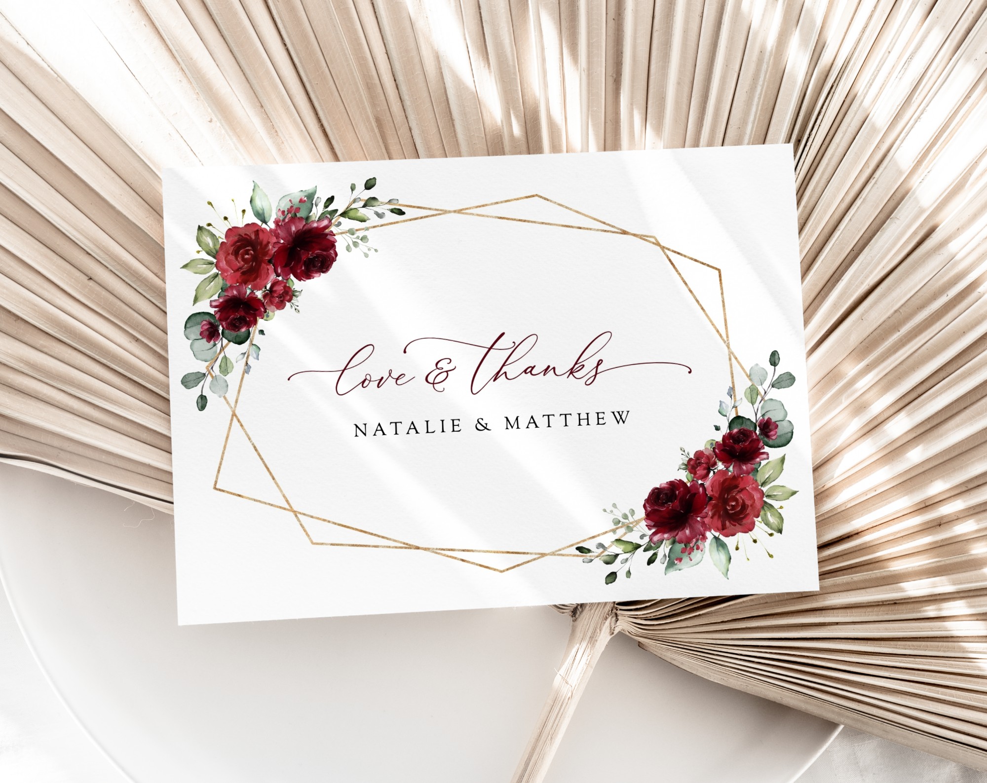Burgundy Red Flowers Thank You Card, Wedding Stationery, Printable File, Edit Yourself, SH34 Burgundy Red Flowers Thank You Card, Wedding Stationery, Printable File, Edit Yourself, SH34
