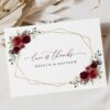 Burgundy Red Flowers Thank You Card, Wedding Stationery, Printable File, Edit Yourself, SH34 Burgundy Red Flowers Thank You Card, Wedding Stationery, Printable File, Edit Yourself, SH34