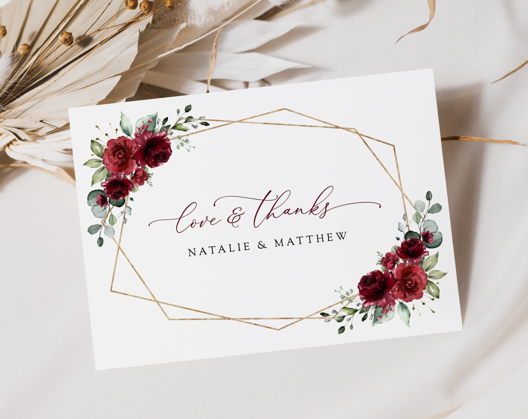 Burgundy Red Flowers Thank You Card, Wedding Stationery, Printable File, Edit Yourself, SH34 Burgundy Red Flowers Thank You Card, Wedding Stationery, Printable File, Edit Yourself, SH34