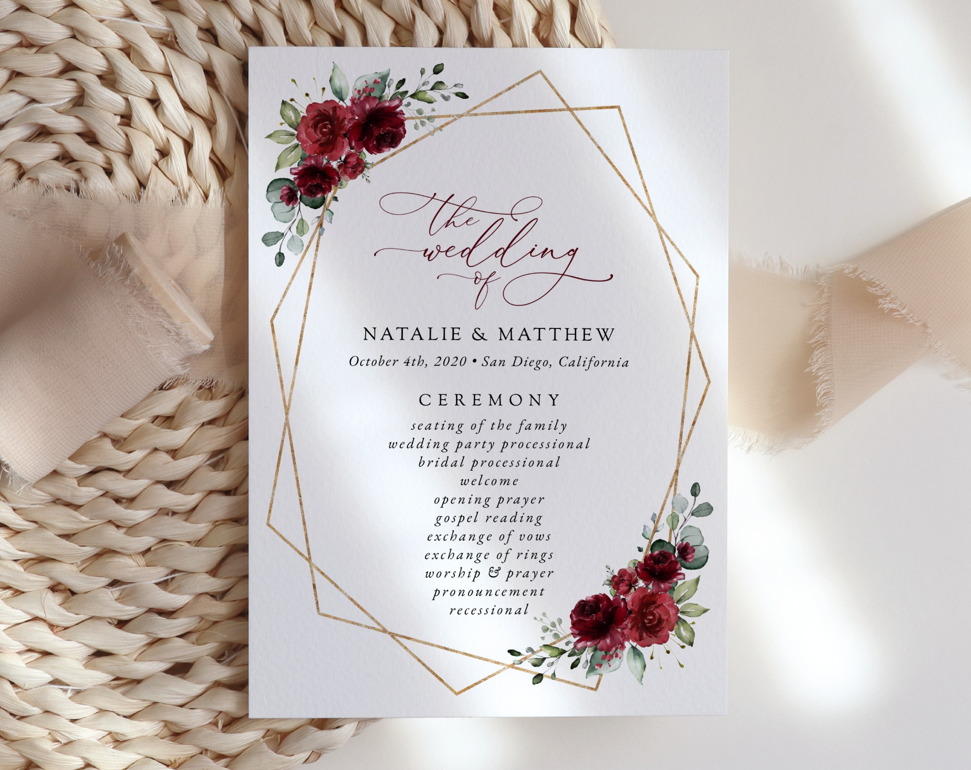 Burgundy Red Flowers Wedding Program, Wedding Stationery, Printable File, Edit Yourself, SH34 Burgundy Red Flowers Wedding Program, Wedding Stationery, Printable File, Edit Yourself, SH34