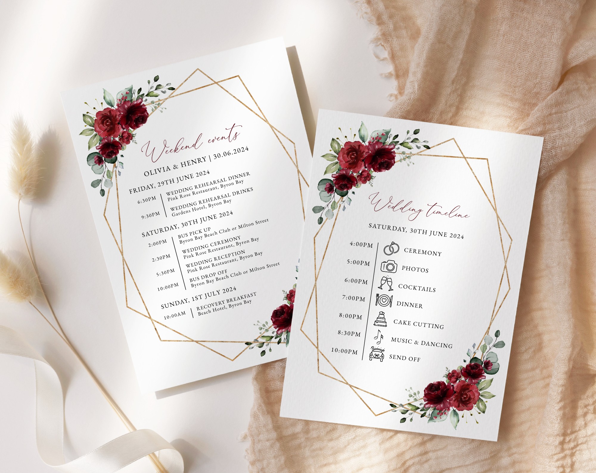 Burgundy Red Flowers Wedding Timeline, Wedding Stationery, Printable File, Edit Yourself, SH34 Burgundy Red Flowers Wedding Timeline, Wedding Stationery, Printable File, Edit Yourself, SH34