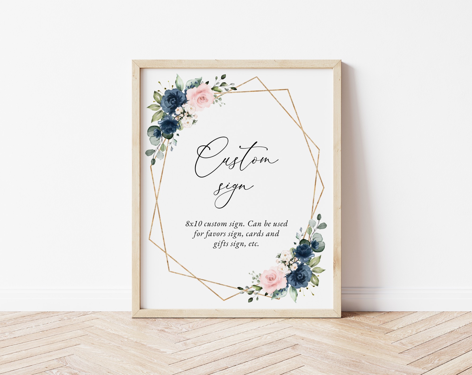 Navy and Pink Flowers Custom Sign, Wedding Sign, Printable File, Edit Yourself, SH35