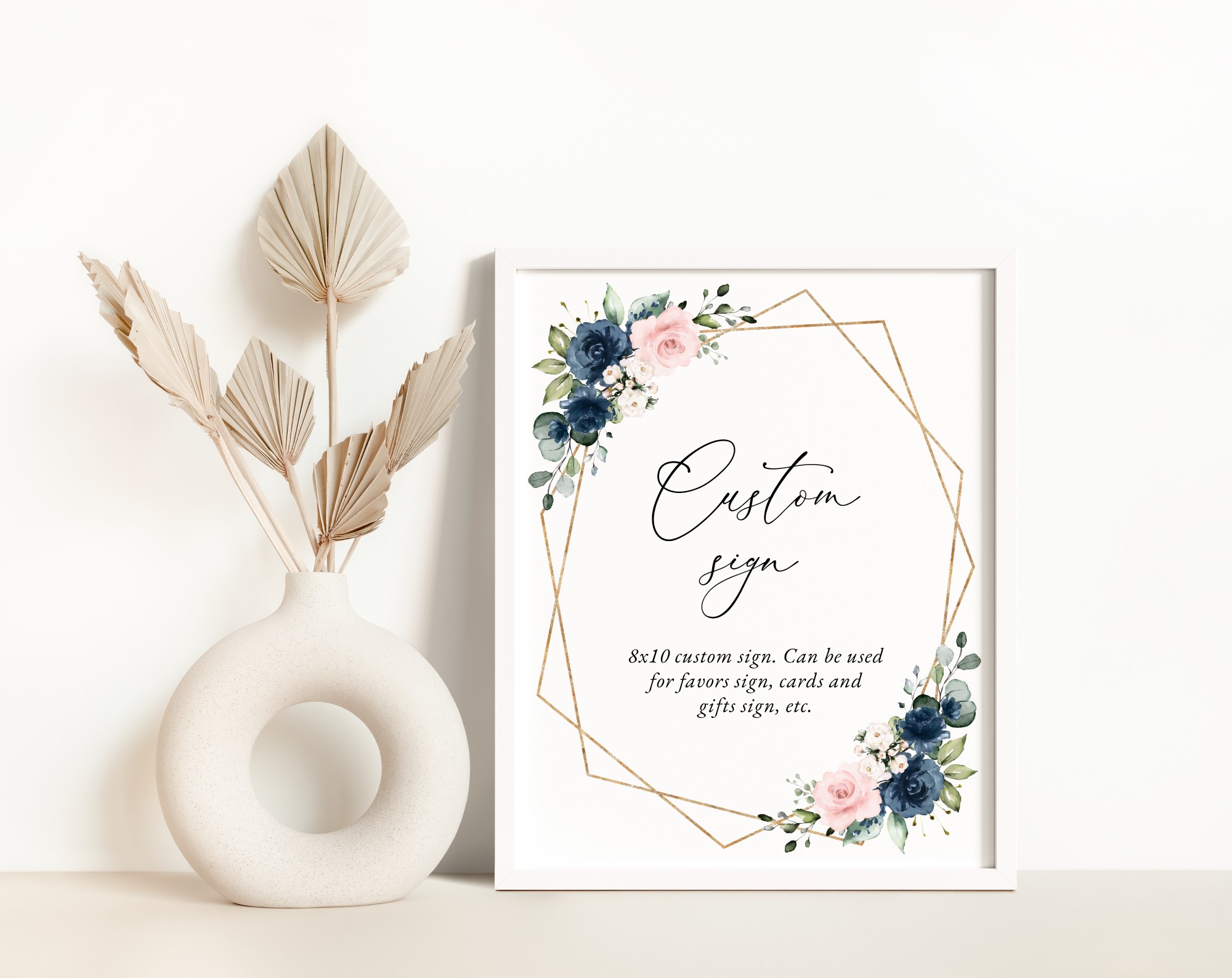 Navy and Pink Flowers Custom Sign, Wedding Sign, Printable File, Edit Yourself, SH35 Navy and Pink Flowers Custom Sign, Wedding Sign, Printable File, Edit Yourself, SH35