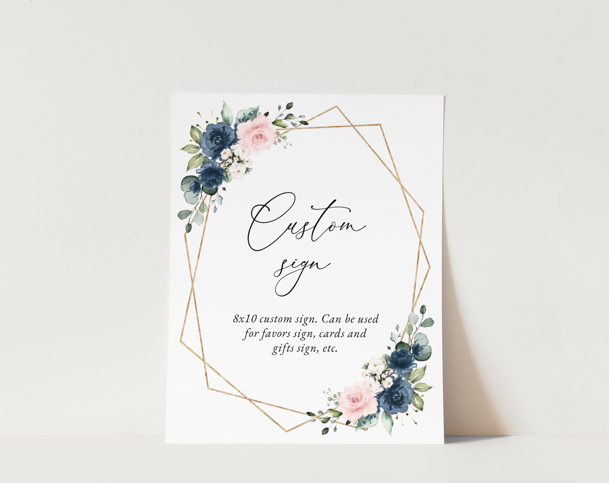 Navy and Pink Flowers Custom Sign, Wedding Sign, Printable File, Edit Yourself, SH35