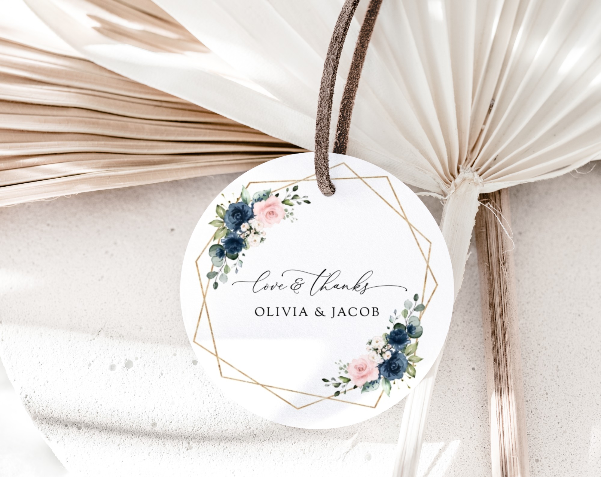 Navy and Pink Flowers Favor Tags, Gift Tags, Party Tags, Wedding, Printable File, Edit Yourself, SH35