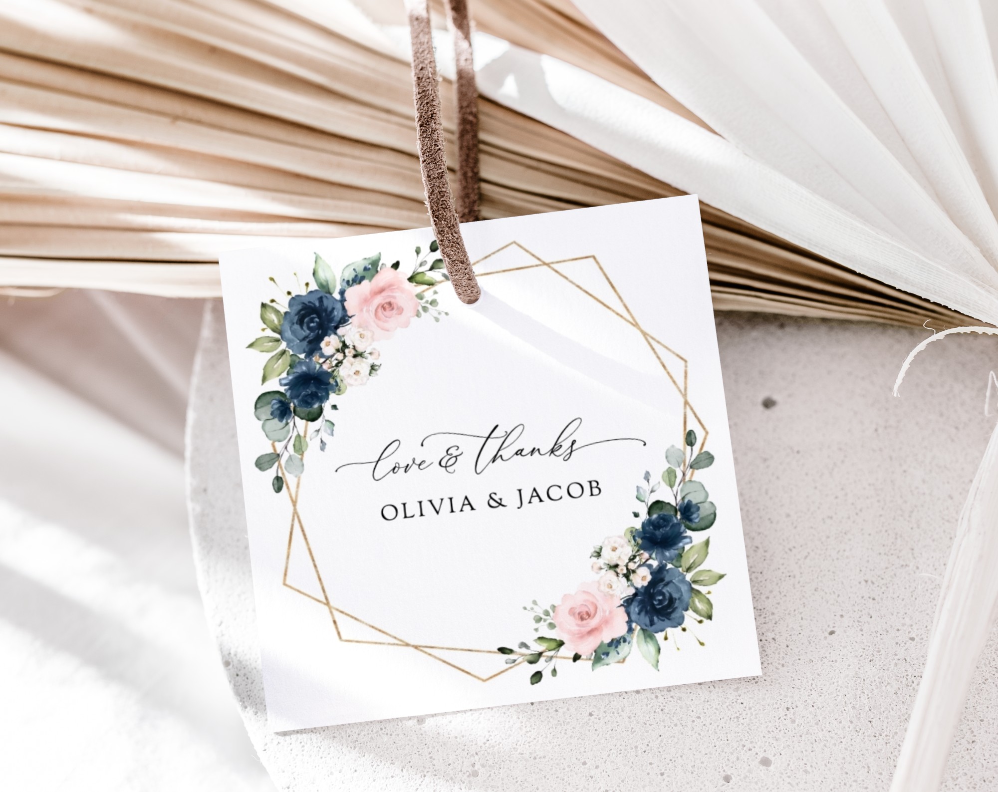 Navy and Pink Flowers Favor Tags, Gift Tags, Party Tags, Wedding, Printable File, Edit Yourself, SH35