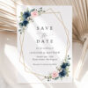 Navy and Pink Flowers Save the Date, Wedding Stationery, Printable File, Edit Yourself, SH35 Navy and Pink Flowers Save the Date, Wedding Stationery, Printable File, Edit Yourself, SH35