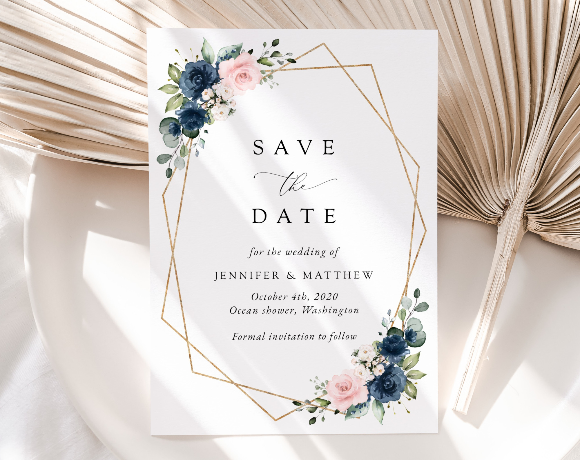 Navy and Pink Flowers Save the Date, Wedding Stationery, Printable File, Edit Yourself, SH35 Navy and Pink Flowers Save the Date, Wedding Stationery, Printable File, Edit Yourself, SH35