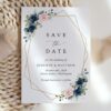 Navy and Pink Flowers Save the Date, Wedding Stationery, Printable File, Edit Yourself, SH35 Navy and Pink Flowers Save the Date, Wedding Stationery, Printable File, Edit Yourself, SH35