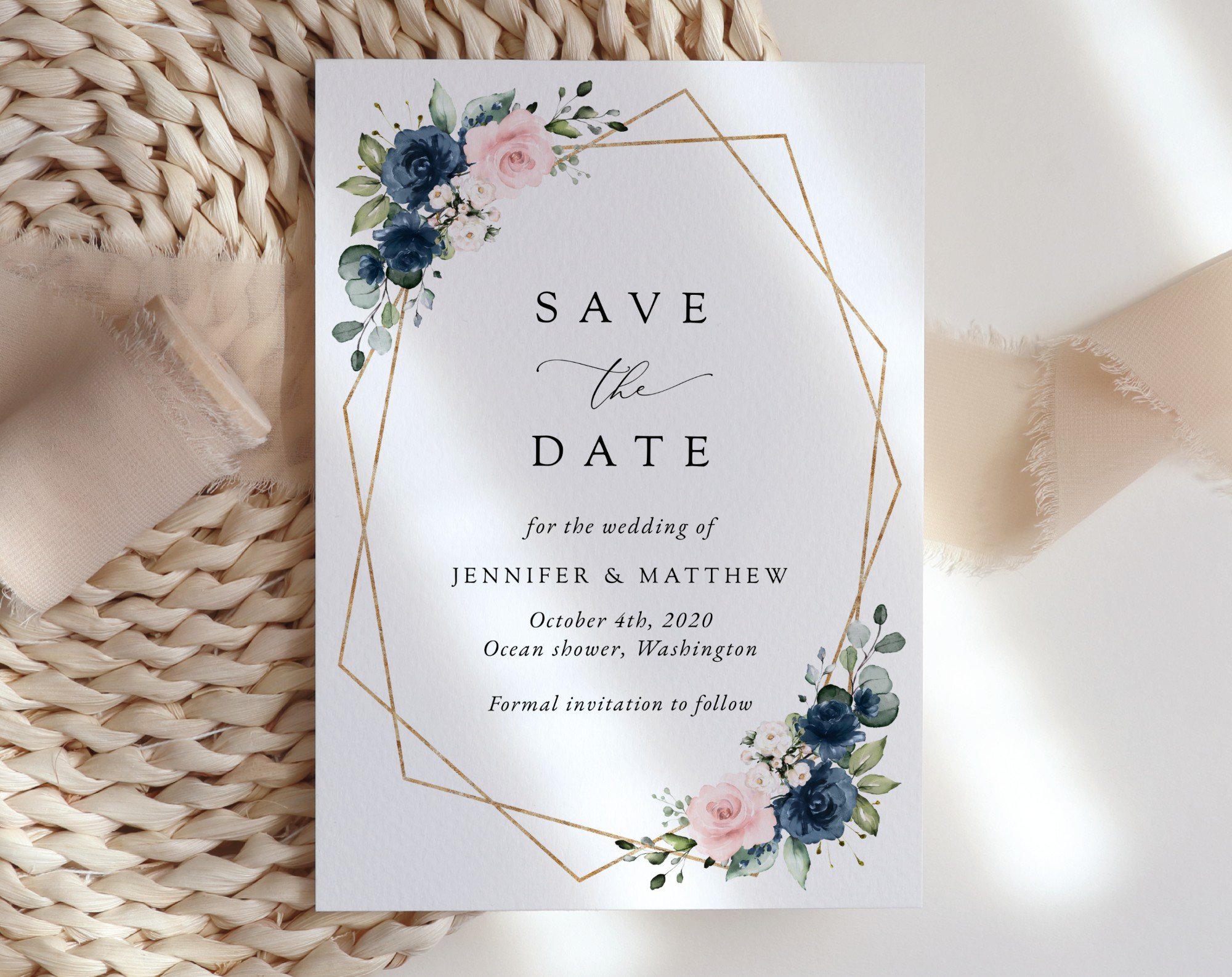 Navy and Pink Flowers Save the Date, Wedding Stationery, Printable File, Edit Yourself, SH35 Navy and Pink Flowers Save the Date, Wedding Stationery, Printable File, Edit Yourself, SH35