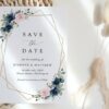 Navy and Pink Flowers Save the Date, Wedding Stationery, Printable File, Edit Yourself, SH35 Navy and Pink Flowers Save the Date, Wedding Stationery, Printable File, Edit Yourself, SH35