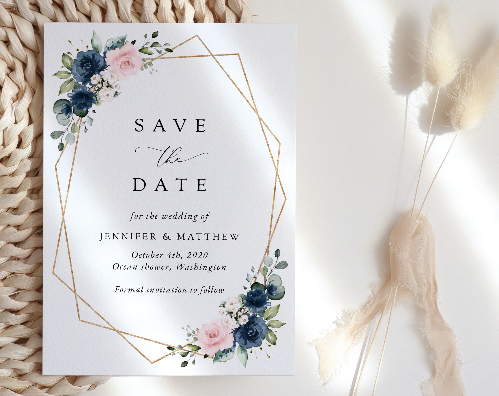 Navy and Pink Flowers Save the Date, Wedding Stationery, Printable File, Edit Yourself, SH35 Navy and Pink Flowers Save the Date, Wedding Stationery, Printable File, Edit Yourself, SH35