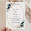 Navy and Pink Flowers Save the Date, Wedding Stationery, Printable File, Edit Yourself, SH35 Navy and Pink Flowers Save the Date, Wedding Stationery, Printable File, Edit Yourself, SH35