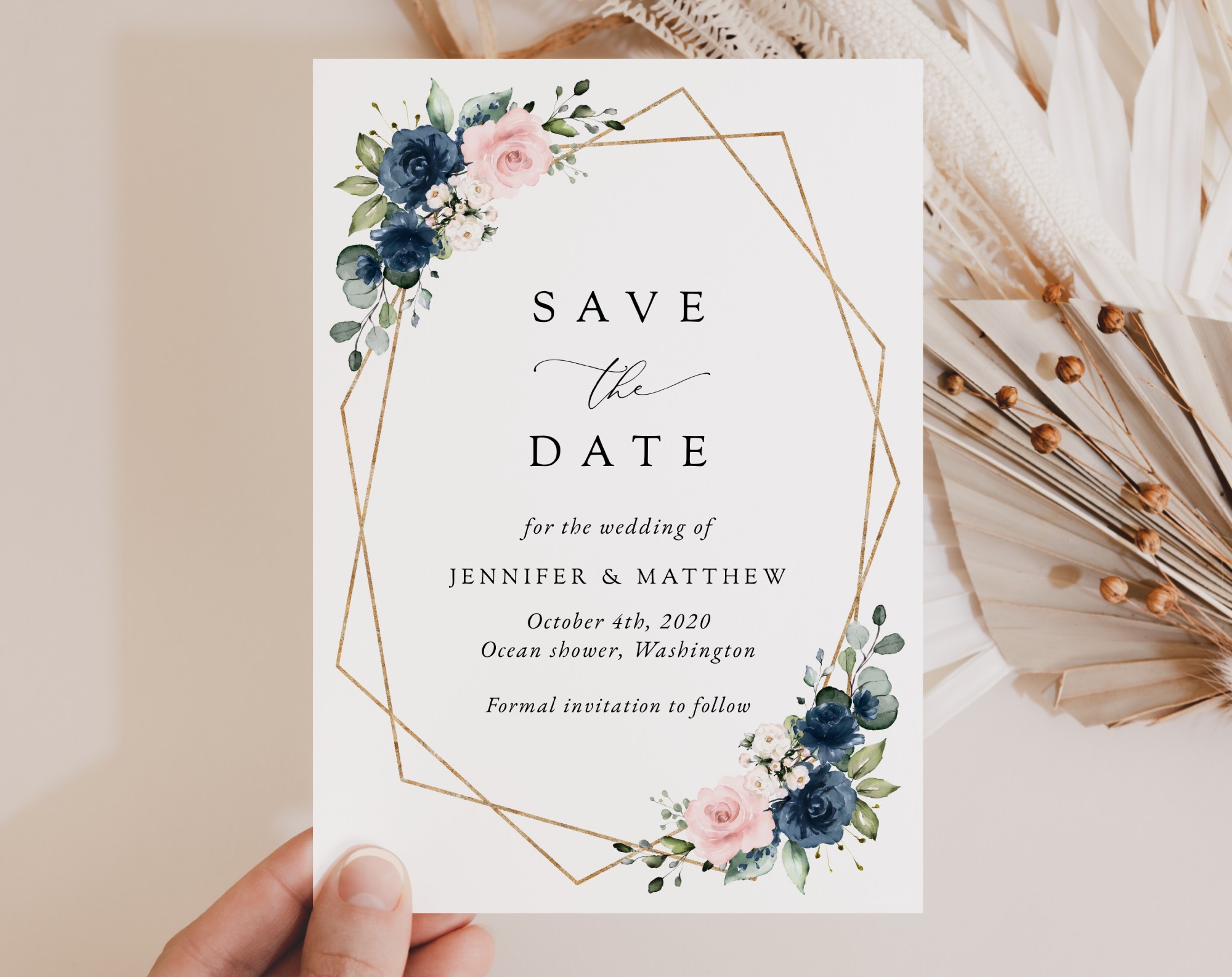 Navy and Pink Flowers Save the Date, Wedding Stationery, Printable File, Edit Yourself, SH35 Navy and Pink Flowers Save the Date, Wedding Stationery, Printable File, Edit Yourself, SH35