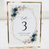 Navy and Pink Flowers Table Number Sign, Wedding Sign, Printable File, Edit Yourself, SH35