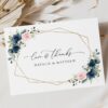 Navy and Pink Flowers Thank You Card, Wedding Stationery, Printable File, Edit Yourself, SH35
