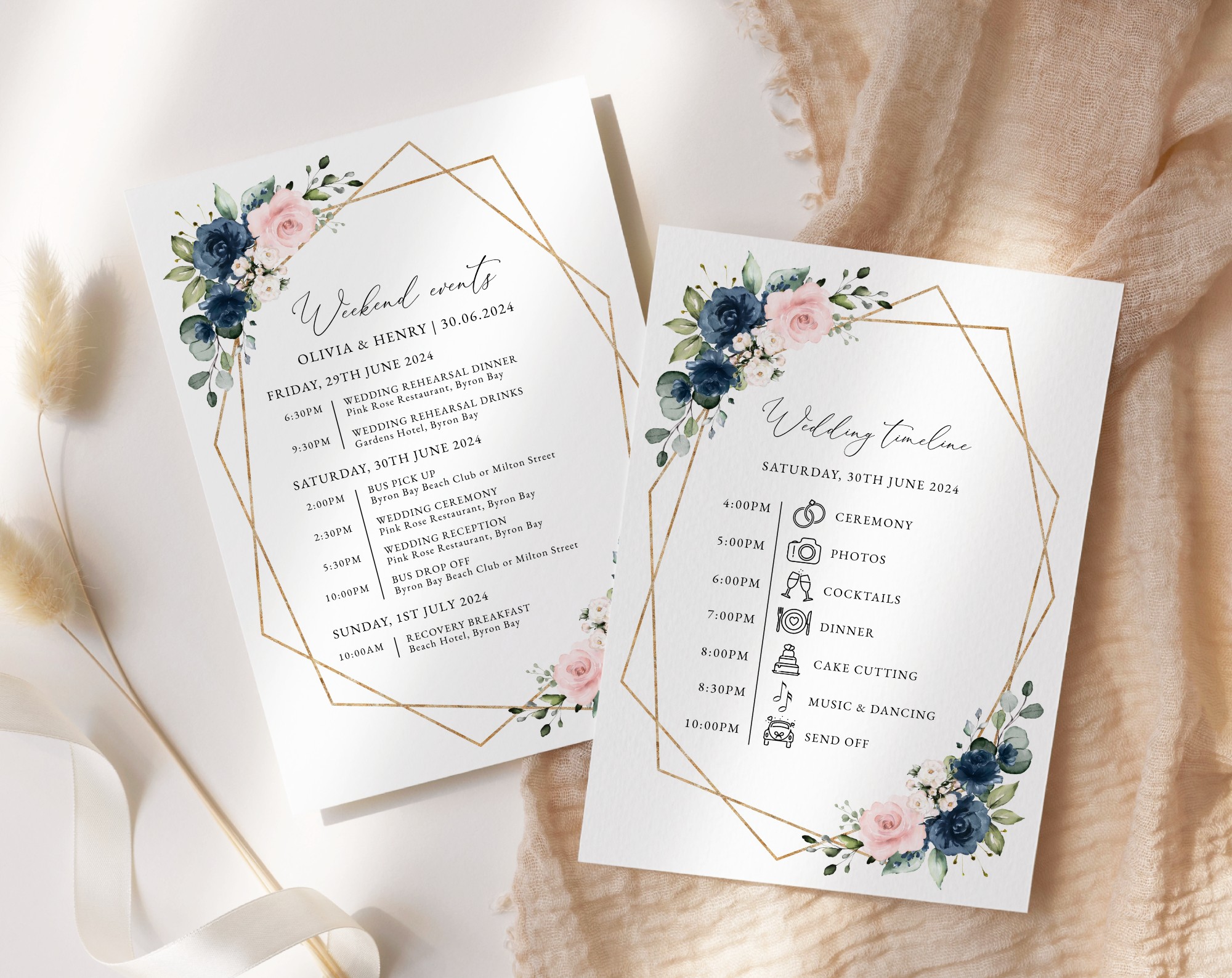 Navy and Pink Flowers Wedding Timeline, Wedding Stationery, Printable File, Edit Yourself, SH35 Navy and Pink Flowers Wedding Timeline, Wedding Stationery, Printable File, Edit Yourself, SH35