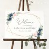 Navy and Pink Flowers Welcome Sign, Wedding Sign, Printable File, Edit Yourself, SH35