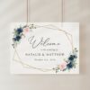 Navy and Pink Flowers Welcome Sign, Wedding Sign, Printable File, Edit Yourself, SH35