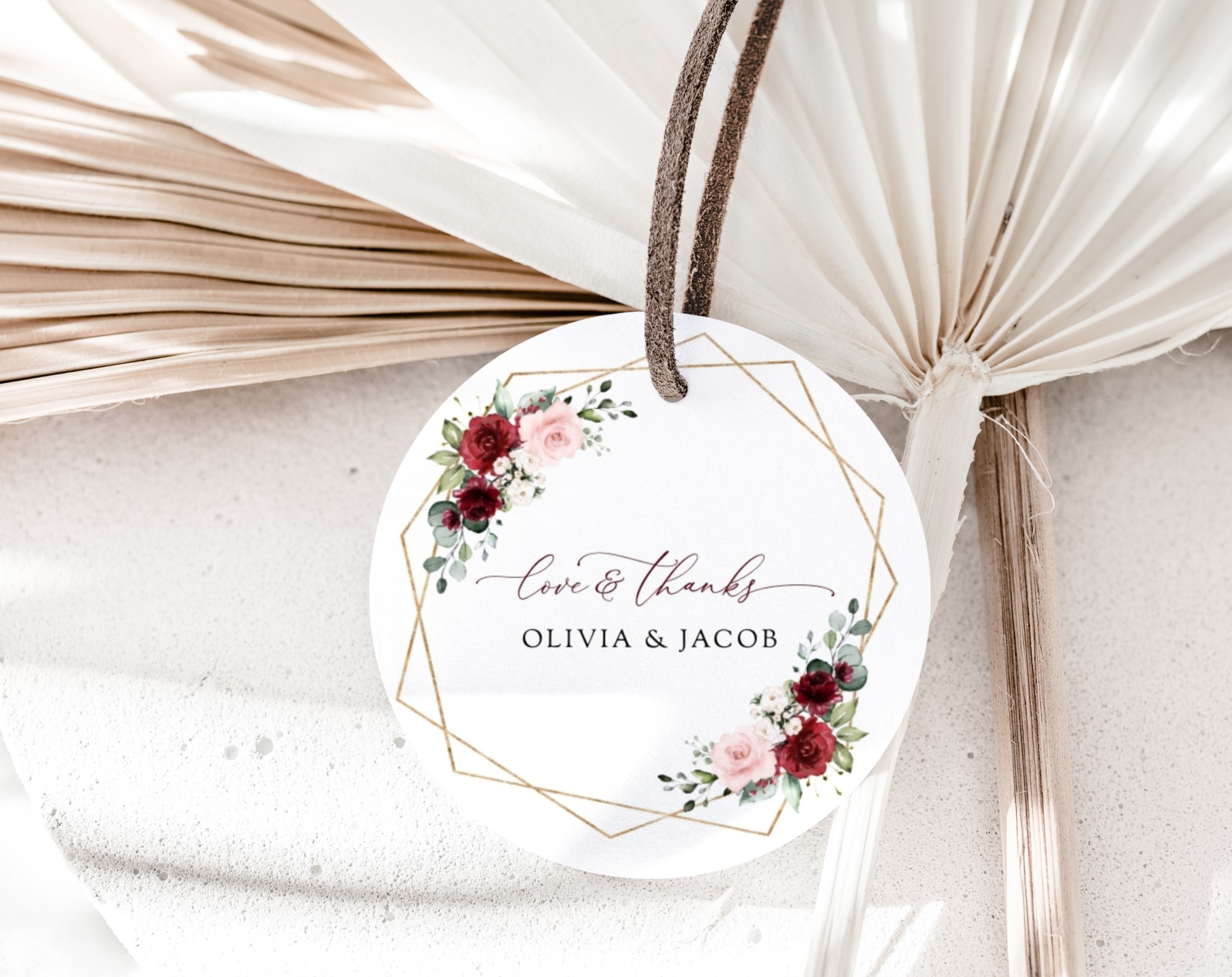 Burgundy and Pink Flowers Favor Tags, Gift Tags, Party Tags, Wedding, Printable File, Edit Yourself, SH36