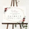 Burgundy and Pink Flowers Order of Events Sign, Welcome Sign, Printable File, Edit Yourself, SH36