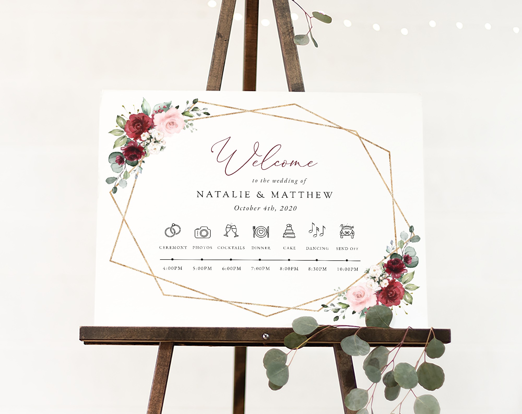 Burgundy and Pink Flowers Order of Events Sign, Welcome Sign, Printable File, Edit Yourself, SH36 Burgundy and Pink Flowers Order of Events Sign, Welcome Sign, Printable File, Edit Yourself, SH36