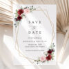 Burgundy and Pink Flowers Save the Date, Wedding Stationery, Printable File, Edit Yourself, SH36 Burgundy and Pink Flowers Save the Date, Wedding Stationery, Printable File, Edit Yourself, SH36