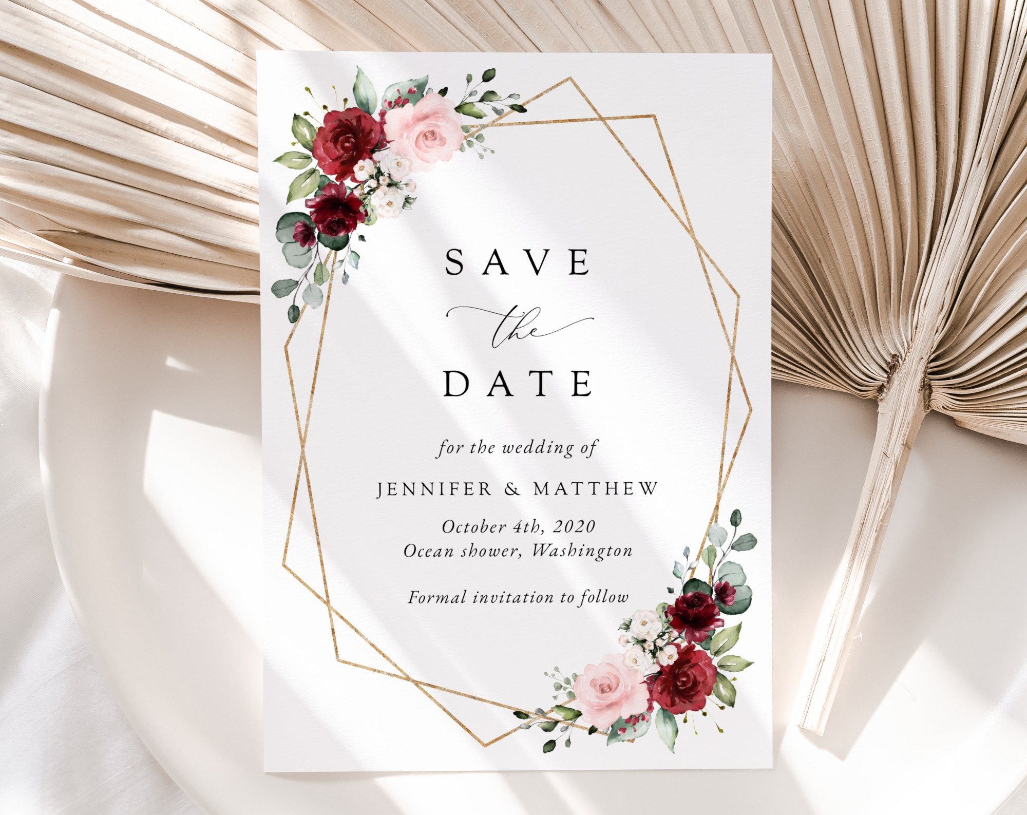 Burgundy and Pink Flowers Save the Date, Wedding Stationery, Printable File, Edit Yourself, SH36 Burgundy and Pink Flowers Save the Date, Wedding Stationery, Printable File, Edit Yourself, SH36
